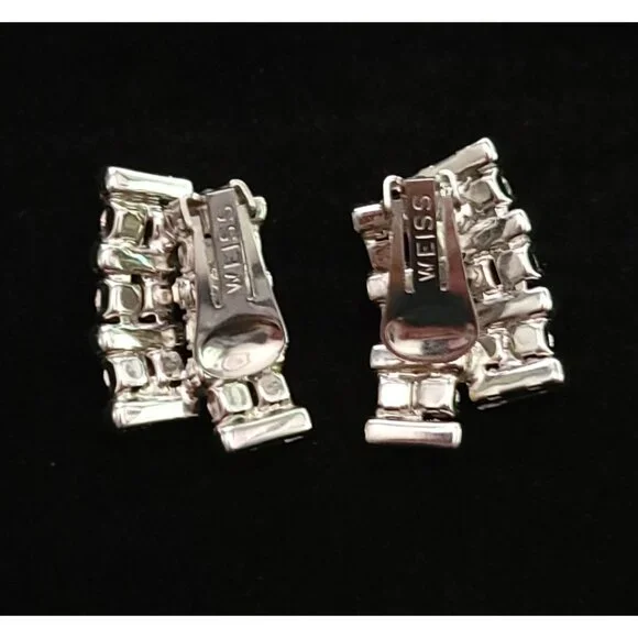 Vintage Weiss Clear Rhinestone & Baguette Clip-On Earrings - Picture 2 of 6